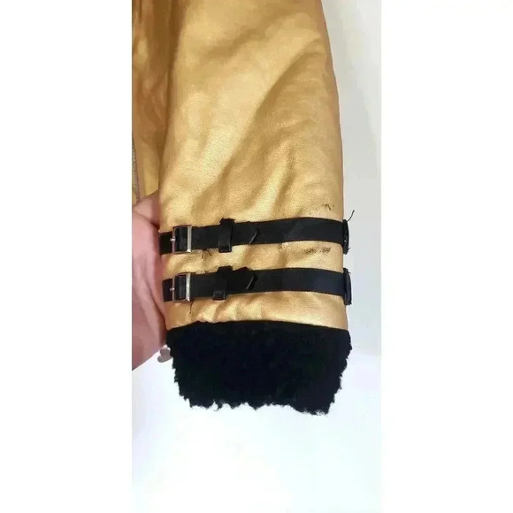 Betsey Johnson Gold Moto Jacket Girls size XL 14 faux leather with fleece lining - Picture 5 of 7